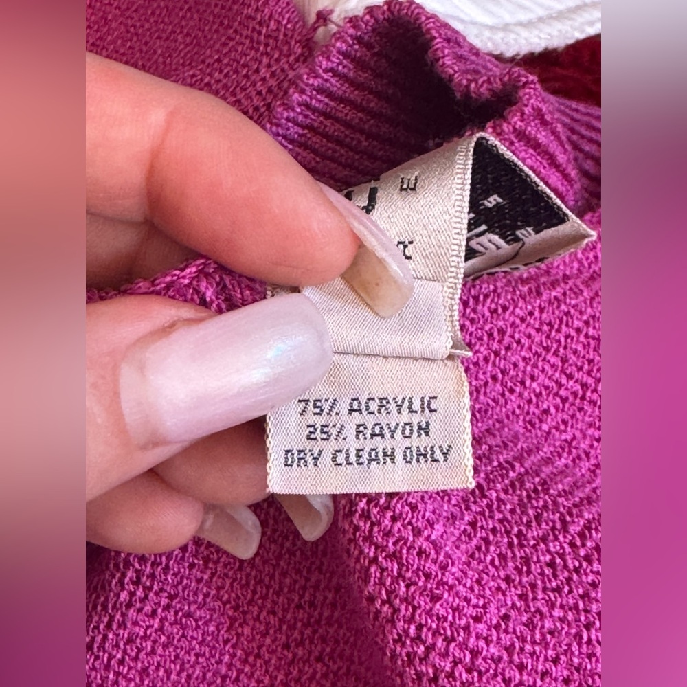 80s Vintage Liz Claiborne Raspberry Pink Knit Mini Dress Sz M - Picture 5 of 13